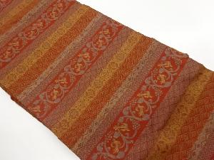 横段に葡萄唐草・鳥・菱模様織出し名古屋帯